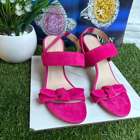 - STUART WEITZMANBandeau Block Heel Barbie Pink suede Leather size 12 - Picture 5 of 13